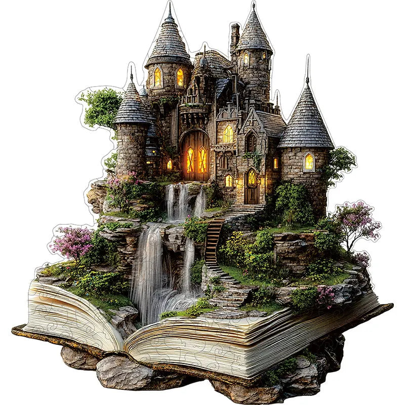 3D Castle by Waterfall Wooden Jigsaw Puzzle – Quordlepuzzles®