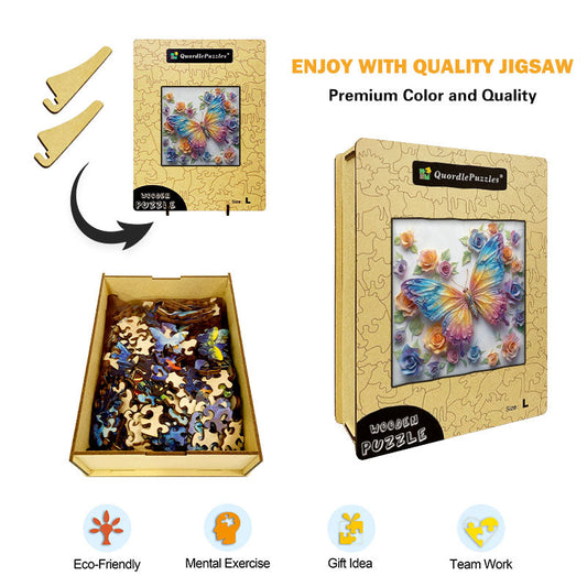 Crystal Rainbow Butterfly Wooden Jigsaw Puzzle