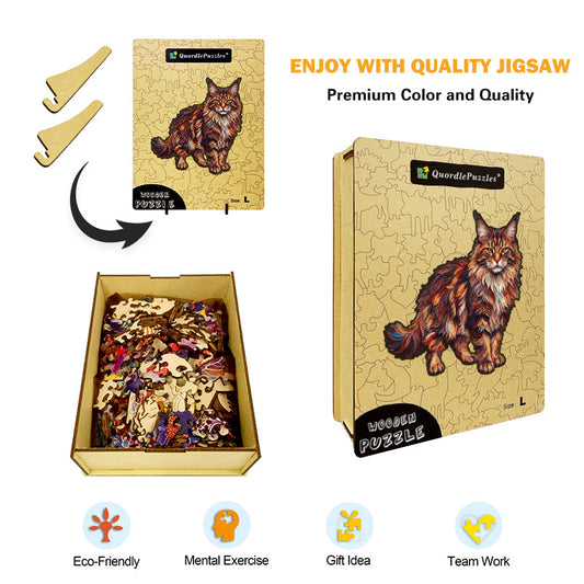 Vibrant Abstract Cat Wooden Puzzle