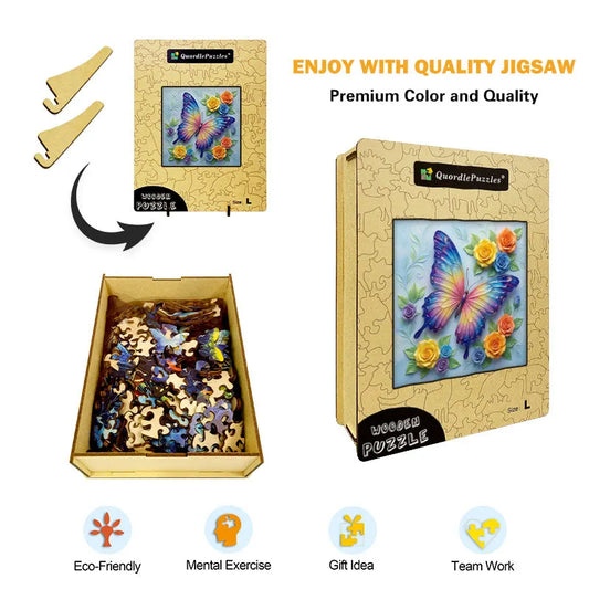 Iridescent Butterfly Bloom Wooden Jigsaw Puzzle