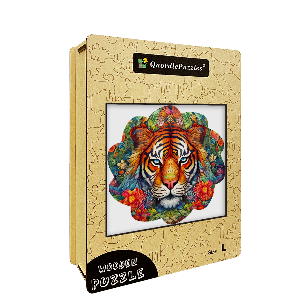 🔥LAST DAY 83% -Tiger With Flowers Wooden Jigsaw Puzzle