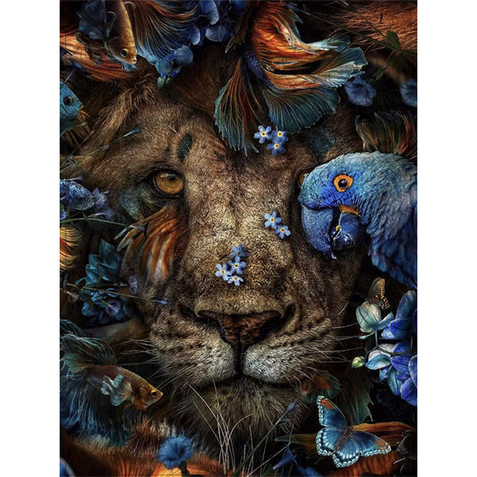 🔥SISTA DAG 83% - Blomma Djur Lejon Tiger Rådjur Leopard trä pussel