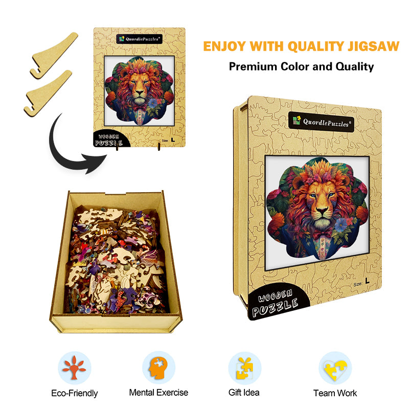 🔥LAST DAY 83% -Aesthetic Lion In Flowers Wooden Jigsaw Puzzle