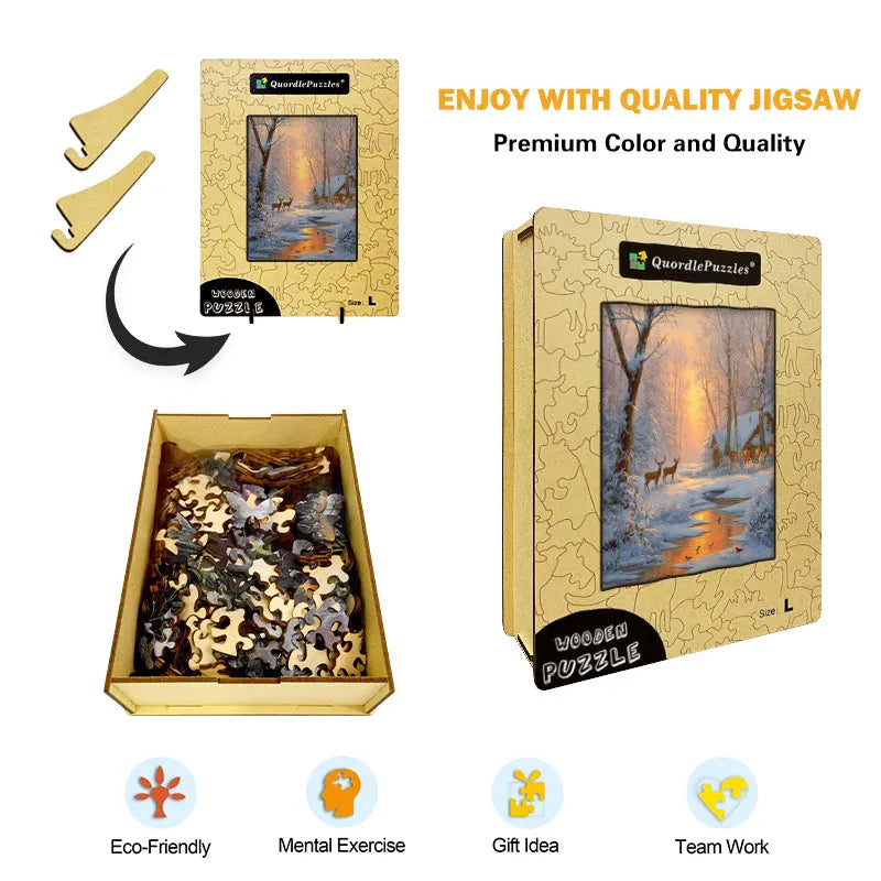 Sunset Winter Cabin Wooden Jigsaw Puzzle