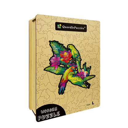 Yellow parrots and exotic flowers Wooden Jigsaw Puzzle