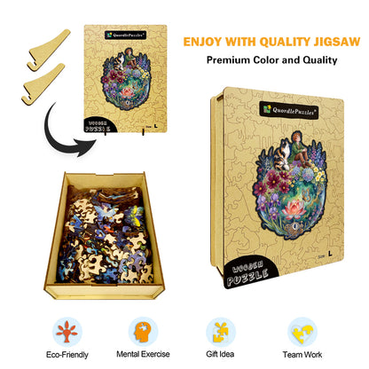 Whimsical Dreamer & Cat Wooden Puzzle