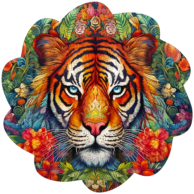 🔥SISTA DAG 83% -Tiger med blommor Pussel i trä