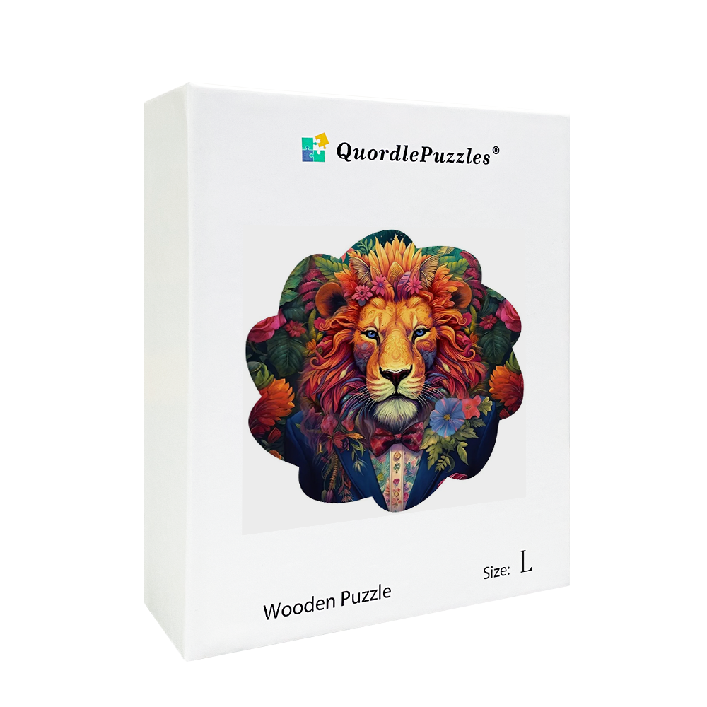🔥LAST DAY 83% -Aesthetic Lion In Flowers Wooden Jigsaw Puzzle