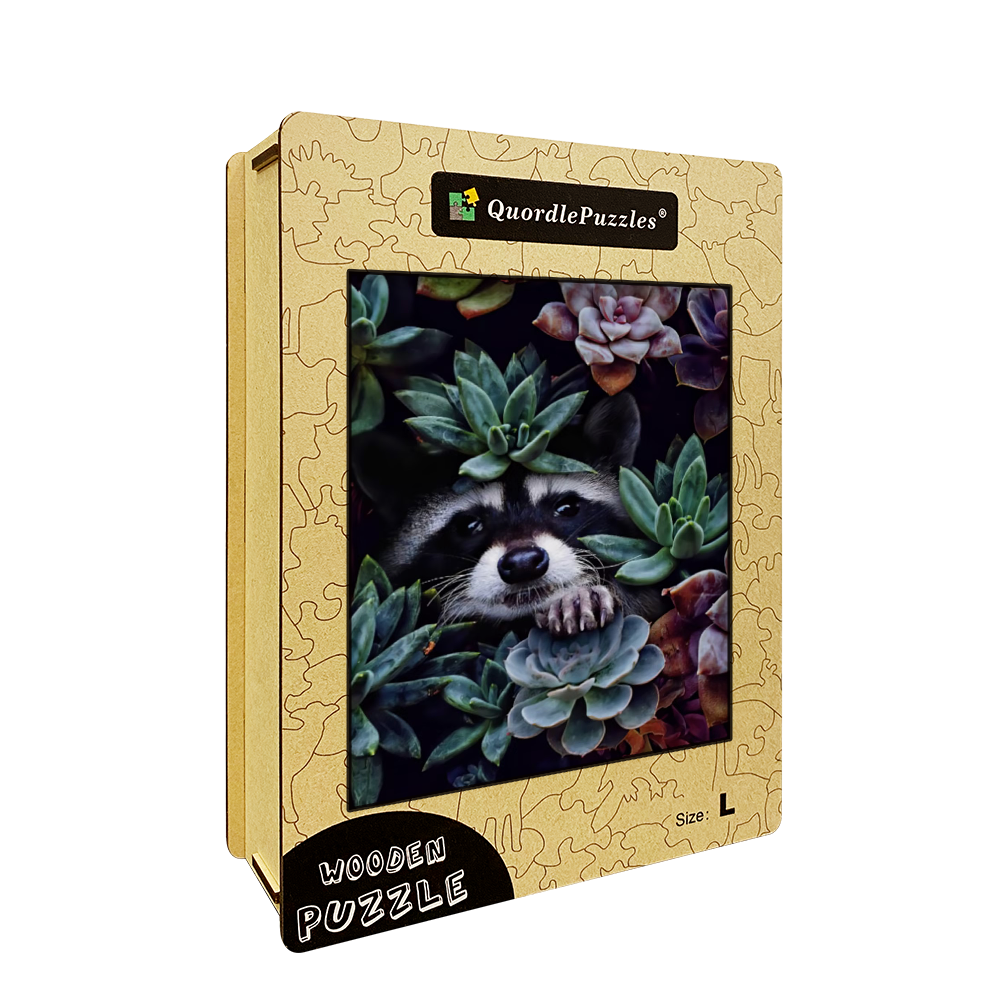 🔥LAST DAY 83% -Raccoon Succulent Plants Wooden Jigsaw Puzzle