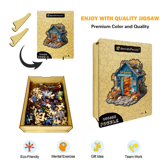 Cat Bookstore Wooden Jigsaw Puzzle