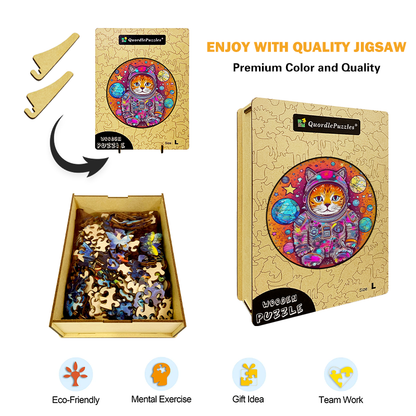 Funny Astronaut Cat Wooden Jigsaw Puzzle