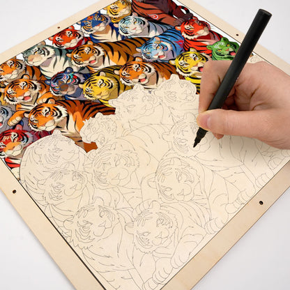 Colorful Tigers - Wooden Coloring Puzzle
