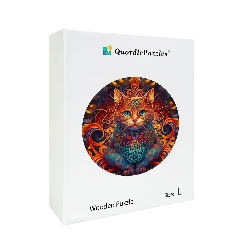 Mandala cat - lord of fire Wooden Jigsaw Puzzle – Quordlepuzzles®