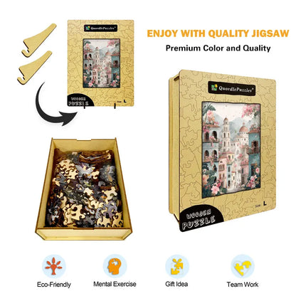 Floral Cityscape Wooden Jigsaw Puzzle