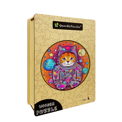 Funny Astronaut Cat Wooden Jigsaw Puzzle