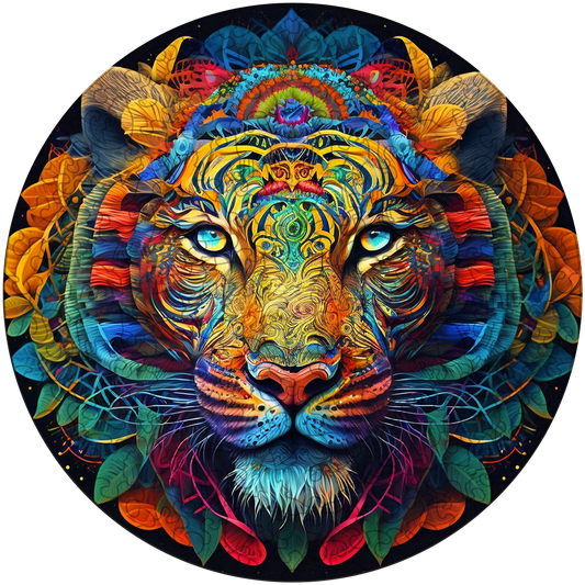 Abstrakt färgglad tiger trä pussel