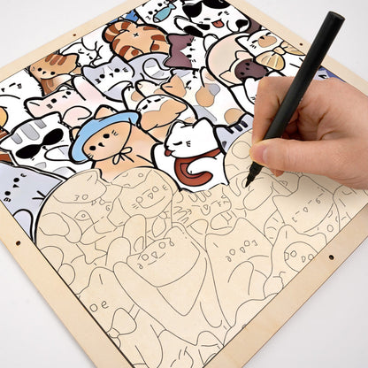 Lazy Cats - Wooden Coloring Puzzle