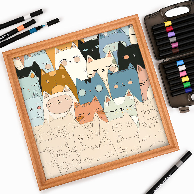 Line Kittens - Wooden Coloring Puzzle
