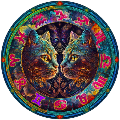 Colorful Abstract Cat Wooden Jigsaw Puzzle