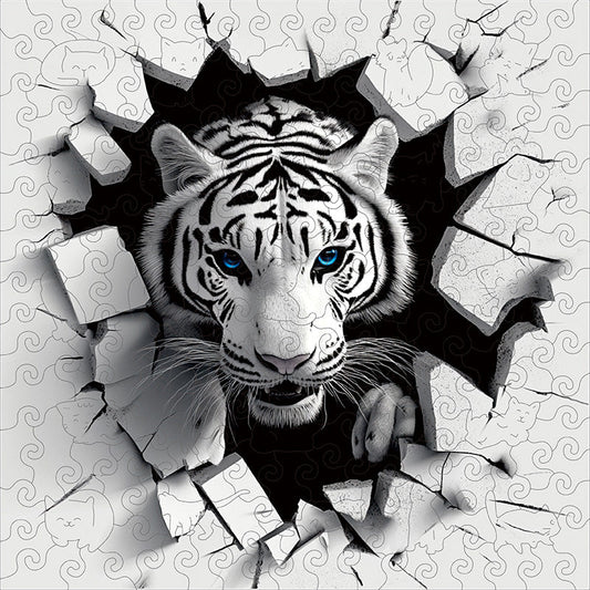 3D White Tiger Burst Wooden Jigsaw Puzzle
