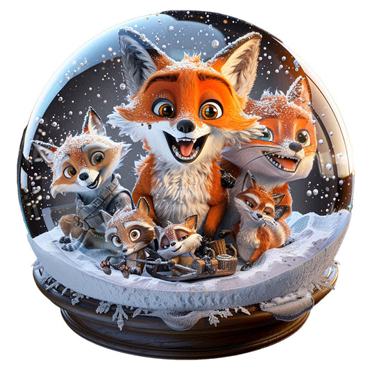 Fox Family in Snow Globe Wooden Jigsaw Puzzle