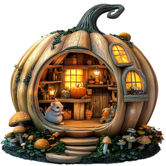 Pumpkin House with Mouse Wooden Jigsaw Puzzle