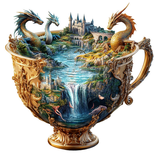 Dragons Over Castle Falls Wooden Jigsaw Puzzle