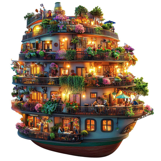 Flower-Filled Floating Ship Wooden Jigsaw Puzzle