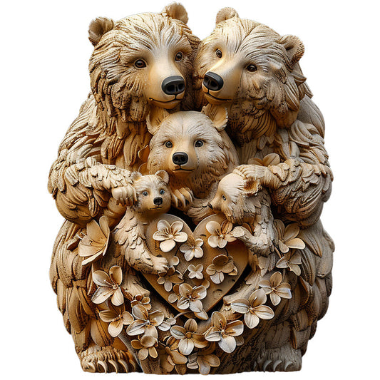 Family of Bears in Carved Heart Wooden Jigsaw Puzzle