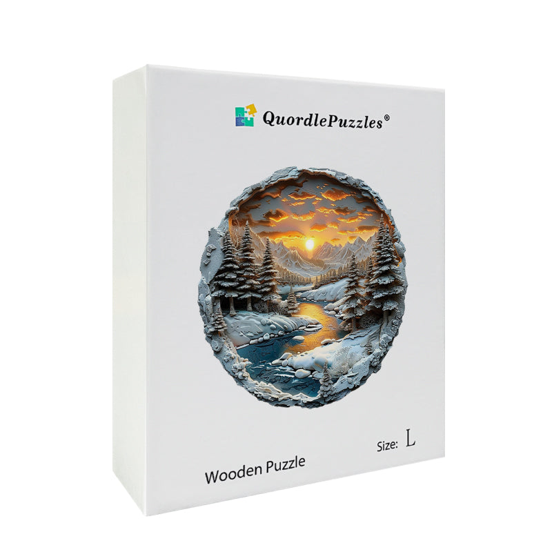 Winter Sunset in the Mountains Wooden Jigsaw Puzzle