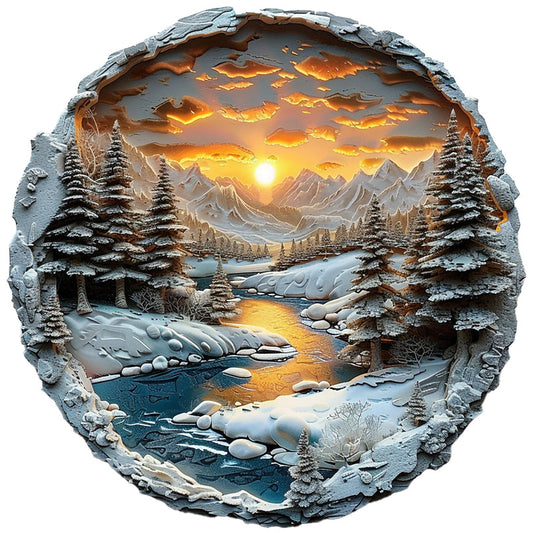 Winter Sunset in the Mountains Wooden Jigsaw Puzzle