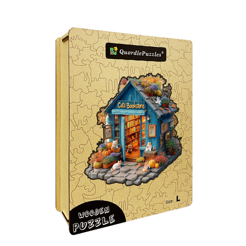 Cat Bookstore Wooden Jigsaw Puzzle