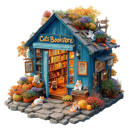 Cat Bookstore Wooden Jigsaw Puzzle