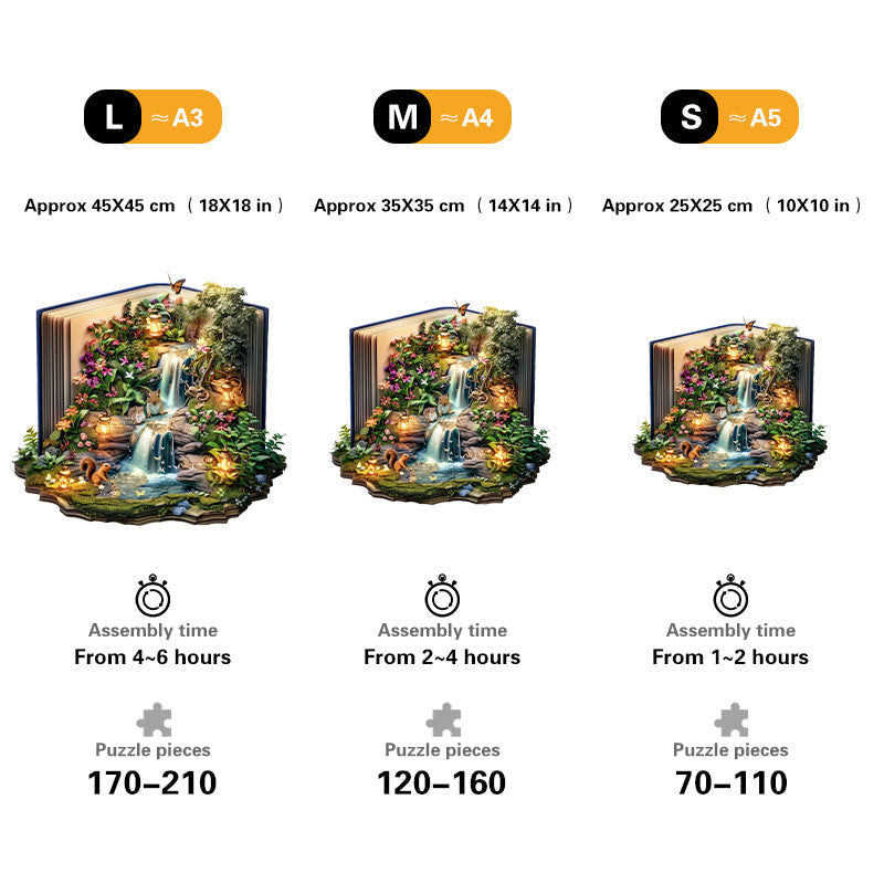 Waterfall in the Books Wooden Jigsaw Puzzle