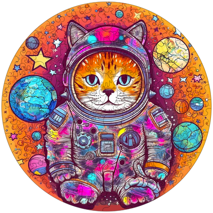 Funny Astronaut Cat Wooden Jigsaw Puzzle