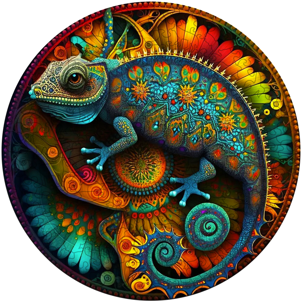 Mandala Chameleon Wooden Jigsaw Puzzle