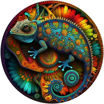 Mandala Chameleon Wooden Jigsaw Puzzle