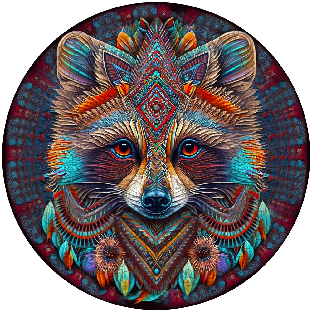 Mandala Raccoon Wooden Jigsaw Puzzle