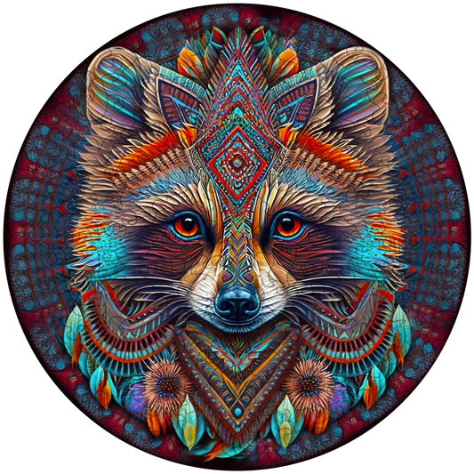 Mandala Raccoon Wooden Jigsaw Puzzle