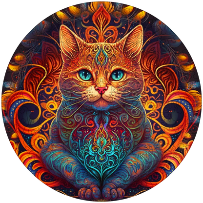 Mandala cat - lord of fire Wooden Jigsaw Puzzle