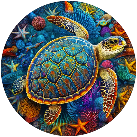 Puzzle in legno acquerello tartaruga marina