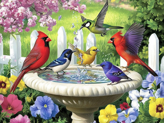 Birds at Fountain Wooden Jigsaw Puzzle