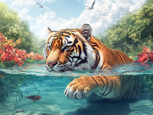Tiger Swim Wooden Jigsaw Puzzle