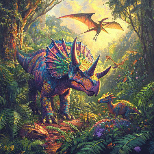 Triceratops in the Jungle Wooden Jigsaw Puzzle