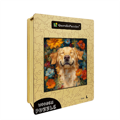 Dog in Flowers Wooden Jigsaw Puzzle
