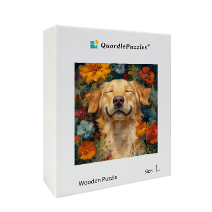 Dog in Flowers Wooden Jigsaw Puzzle