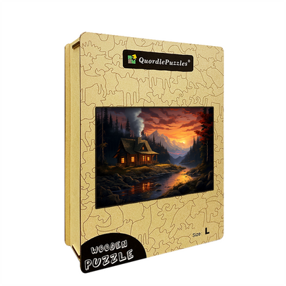 Dusk Cabin Wooden Jigsaw Puzzle