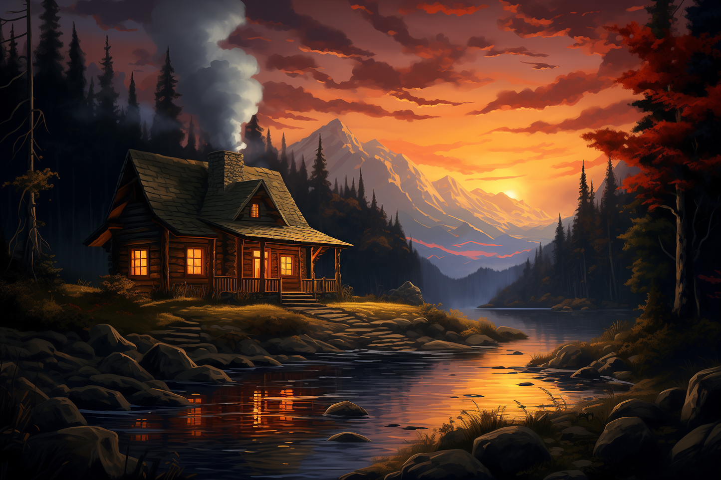 Dusk Cabin Wooden Jigsaw Puzzle