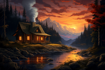 Dusk Cabin Wooden Jigsaw Puzzle