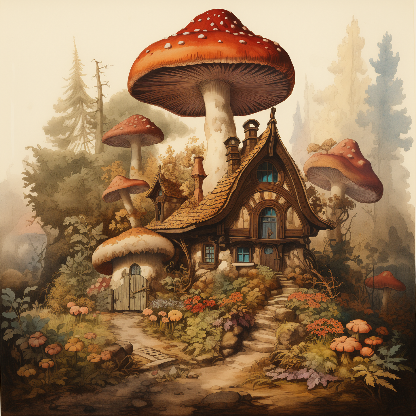 Mushroom Cottage Magic Wooden Jigsaw Puzzle